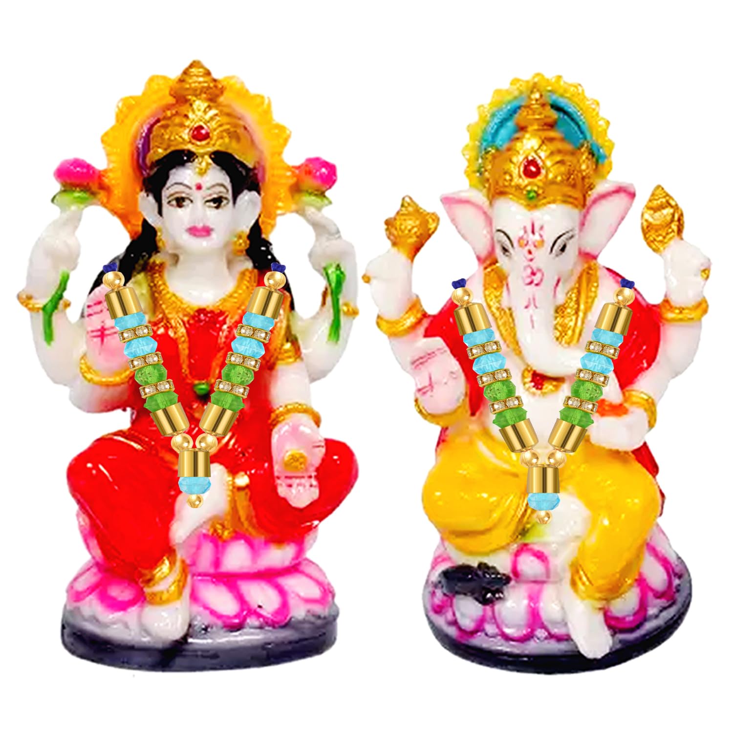Kitlyn Maa Lakshmi With God Ganesh Resin Murti, Laxmi Ganesh Murti For Home Decor Decorative Showpiece - 12 Cm (Polyresin, Multi